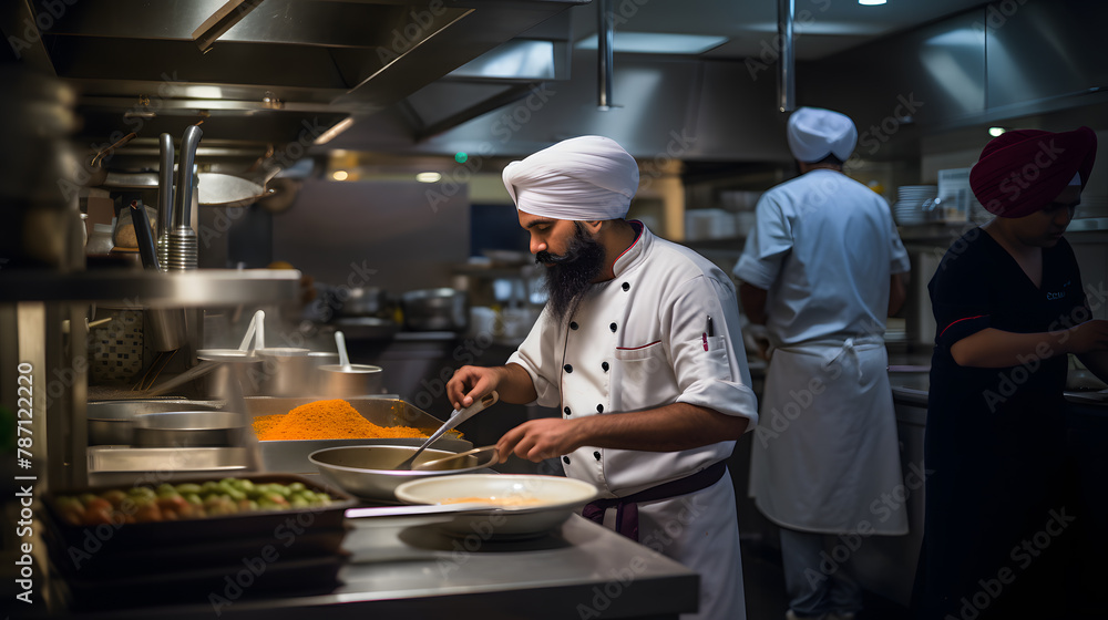 cooking, profession and people concept - happy male Indian chef in over restaurant kitchen background cooking, profession and people concept - happy male Indian chef in over restaurant kitchen background