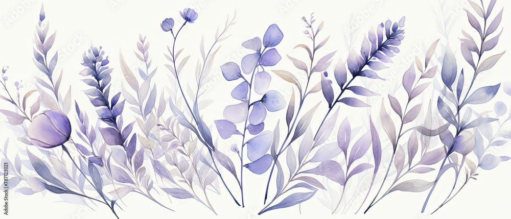 a many purple flowers that are on a white background