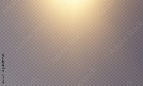 The background is a beam of light or sunbeam vector. It features an abstract golden light that sparkles and flashes like a spotlight, with golden sunlight glitter on a transparent background.