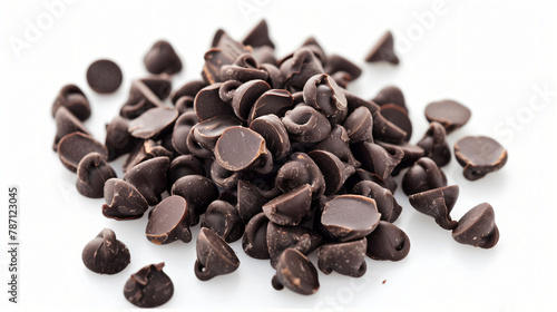 Tasty dark chocolate chips isolated on white set