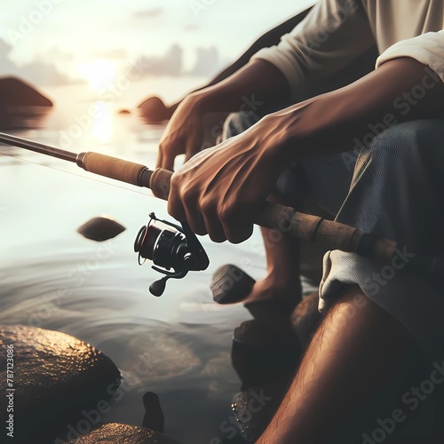 Serene Sunset Fishing Experience Capturing the Essence of Tranquility and Nature’s Beauty photo