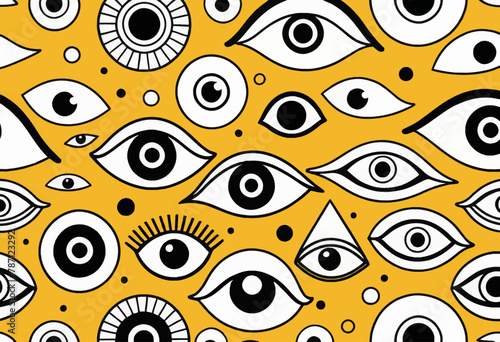 Abstract Pop Beauty Background with Minimal Seamless Pattern of Eyes