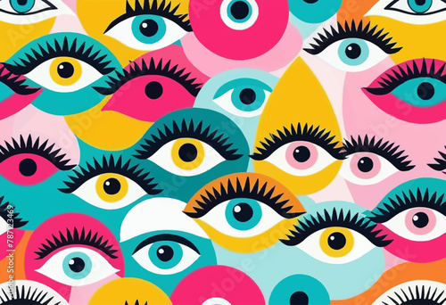 Minimalist Doodle of Eye Doodle Seamless Vector Pattern