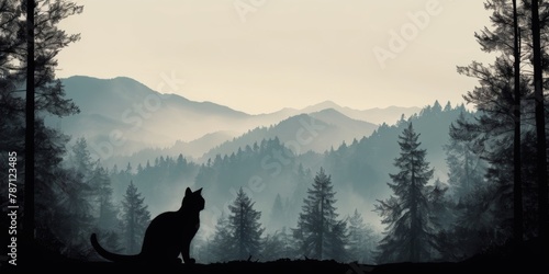 Cat silhouettes on forest photo