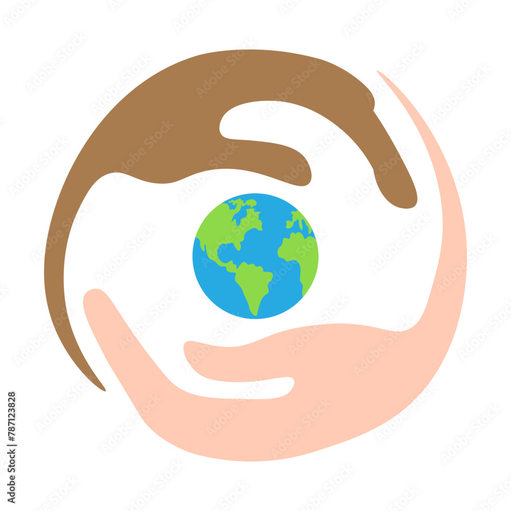 hands symbol of humanity and planet earth in vector in flat style. illustration for design, logo, sticker, poster, print hands symbol of humanity and planet earth in vector in flat style. illustration for design, logo, sticker, poster, print