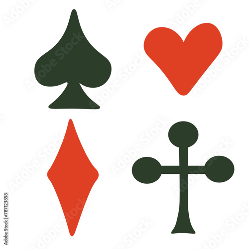 symbolism of playing cards in vector in flat style. objects for design, logo, sticker, poster, print