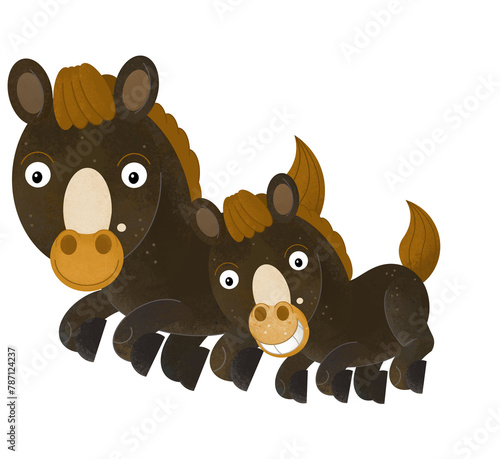 cartoon scene with horse stallion pony with child farm animals isolated background illustration for children © agaes8080