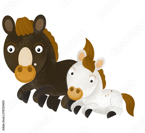 cartoon scene with horse stallion pony with child farm animals isolated background illustration for children © agaes8080
