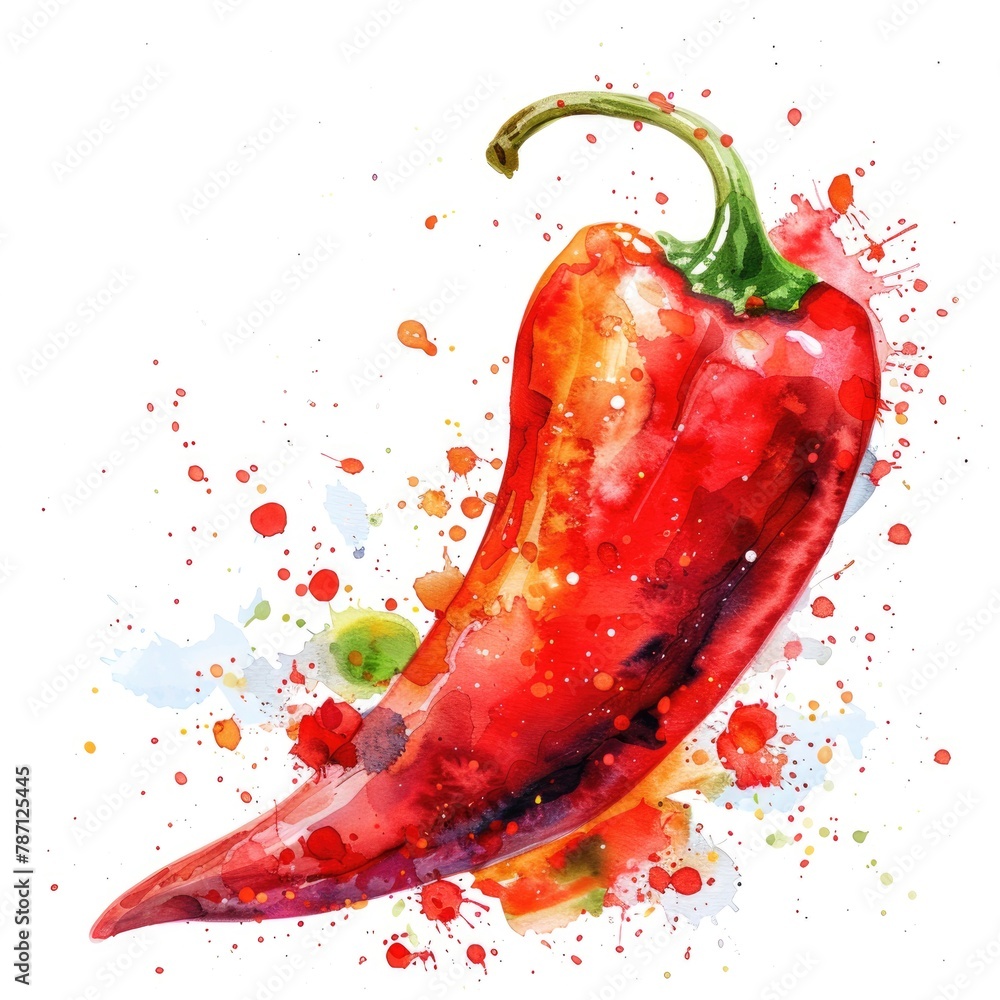 A watercolor illustration of a red chili pepper A watercolor illustration of a red chili pepper