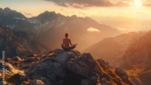 Wallpaper Mural Serene Meditation at Sunrise on Rugged Mountain Peak Overlooking Majestic Valley Torontodigital.ca