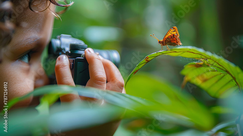 Person photographing a butterfly