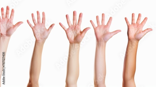An image of female hands raised up, isolated in color