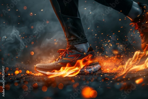 Fiery running sneakers and dynamic sparks