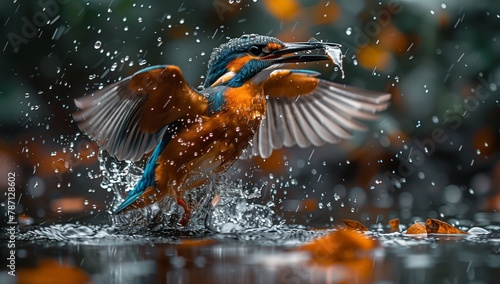 A water bird from the family Accipitridae in the order Falconiformes is flying over a body of water with a fish in its beak photo