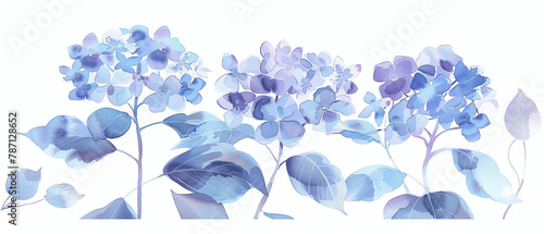 a many blue flowers that are on a white background