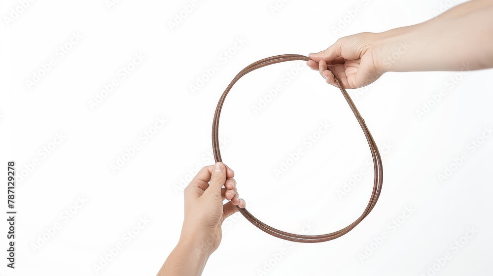 Hand throws lasso against white, isolated background Hand throws lasso against white, isolated background