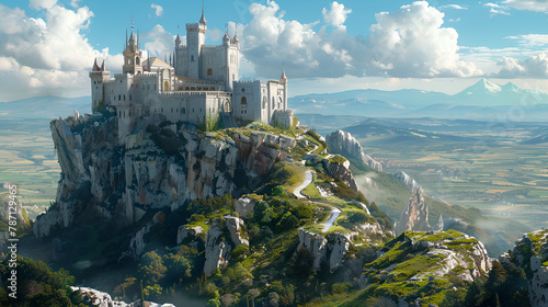 castle at the hill of a scenic landscape  generative Ai