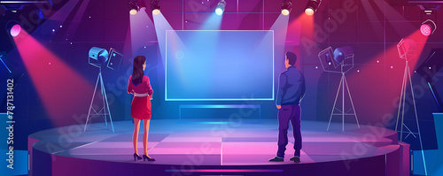 Television quiz show Contest game in studio with stage background illustration.  generative ai photo