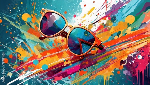 Abstract lifestyle banner design with sunglasses and colorful splashing shapes