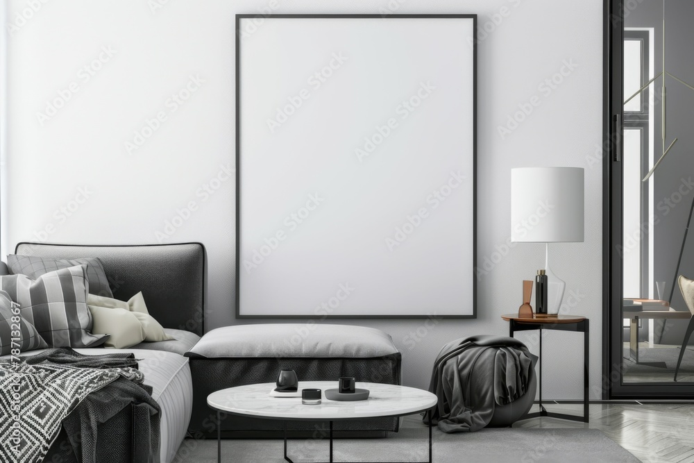 Fototapeta premium Modern scandinavian interior with poster mockup created with generative ai