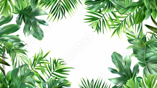 The modern frame of tropical leaves represents a trending summer tropical concept designed in the style of a wild jungle. This background can be used for designing invitations  greeting cards  etc.