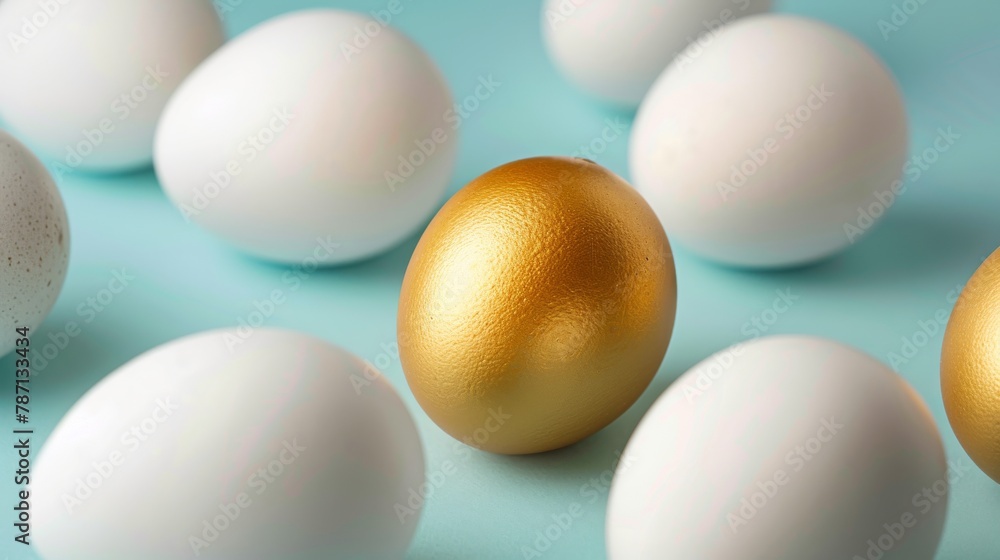 A golden egg on a background of white eggs symbolizes individuality, exclusivity, and better choice.... A golden egg on a background of white eggs symbolizes individuality, exclusivity, and better choice....