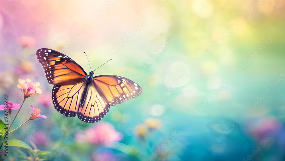 Fototapeta premium Blurred Summer Background with Butterfly Close up