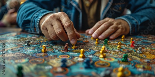 A man at a table playing a board game that promotes connection and mental stimulation.