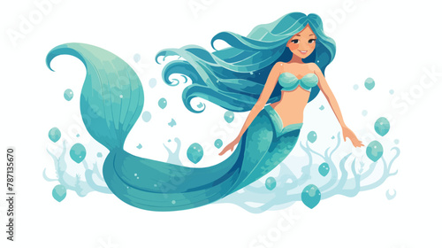 Beautiful mermaid girl on white background Vector Illustration