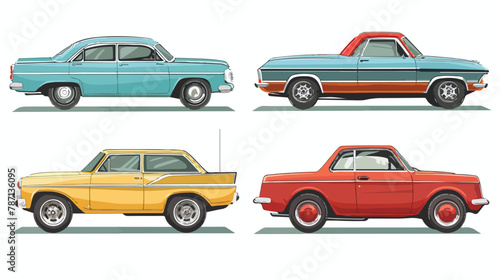 Fototapeta Naklejka Na Ścianę i Meble -  Four vehicles. Different types of cars sedan SUV pick