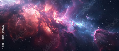 A galactic nebula scene bursting with ethereal pink and blue hues  resembling a celestial painting  invoking the awe-inspiring beauty of the cosmos and the vast  unexplored mysteries of outer space 