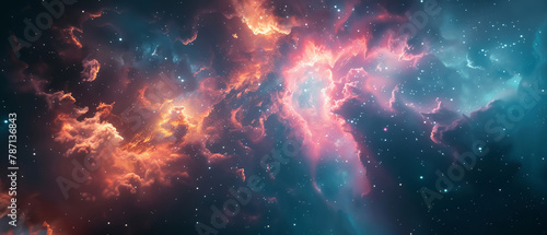 A galactic nebula scene bursting with ethereal pink and blue hues, resembling a celestial painting, invoking the awe-inspiring beauty of the cosmos and the vast, unexplored mysteries of outer space, photo