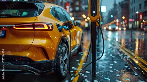 Wallpaper Mural Alternative energy concept.Close up of the Hybrid car electric charger station with power supply plugged into an electric car being charged Torontodigital.ca