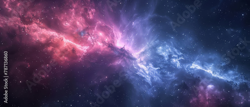 A galactic nebula scene bursting with ethereal pink and blue hues, resembling a celestial painting, invoking the awe-inspiring beauty of the cosmos and the vast, unexplored mysteries of outer space, photo