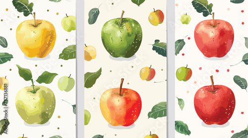 Green Red Yellow Apples. Set of three Seamless pattern