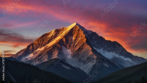 Majestic mountain peak at sunset skyline
