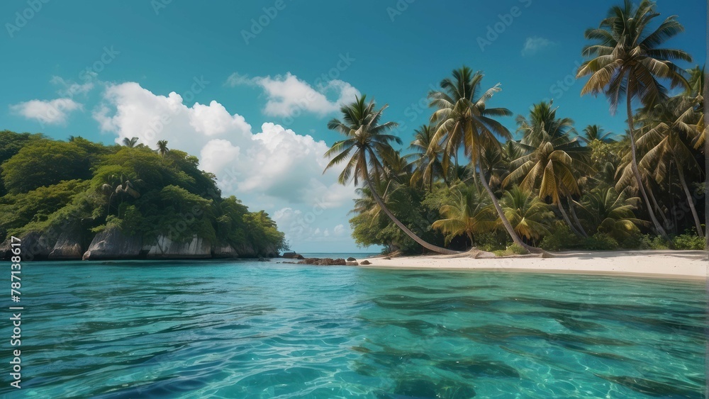 Tropical Paradise Island with Palm Trees