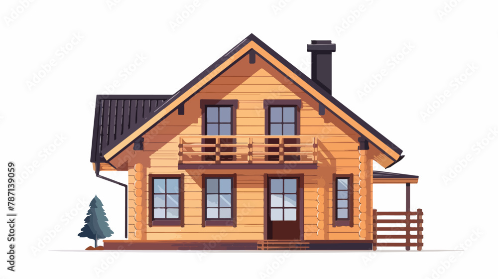 Big wooden house or chalet flat vector illustration Illustration