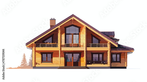 Big wooden house or chalet flat vector illustration Illustration © Roses