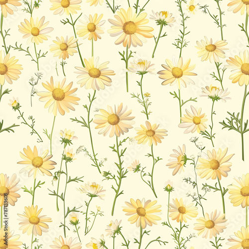 Vibrant Vector Illustration  Little Daisies on a Light Yellow Background - Seamless Pattern