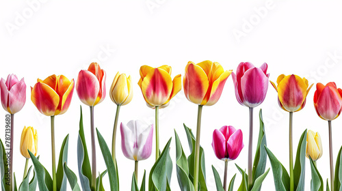 Vibrant Tulips: A Captivating Composition on a White Background.
