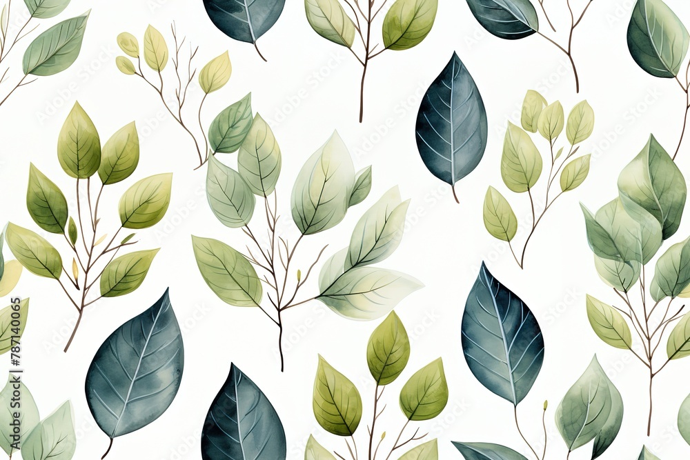 Obraz premium Seamless pattern, abstract art. Watercolor painting, children's wallpaper. Hand drawn plants. Palms, rainforest, leaves, flowers. modern Art. Prints, wallpapers, posters, cards, murals