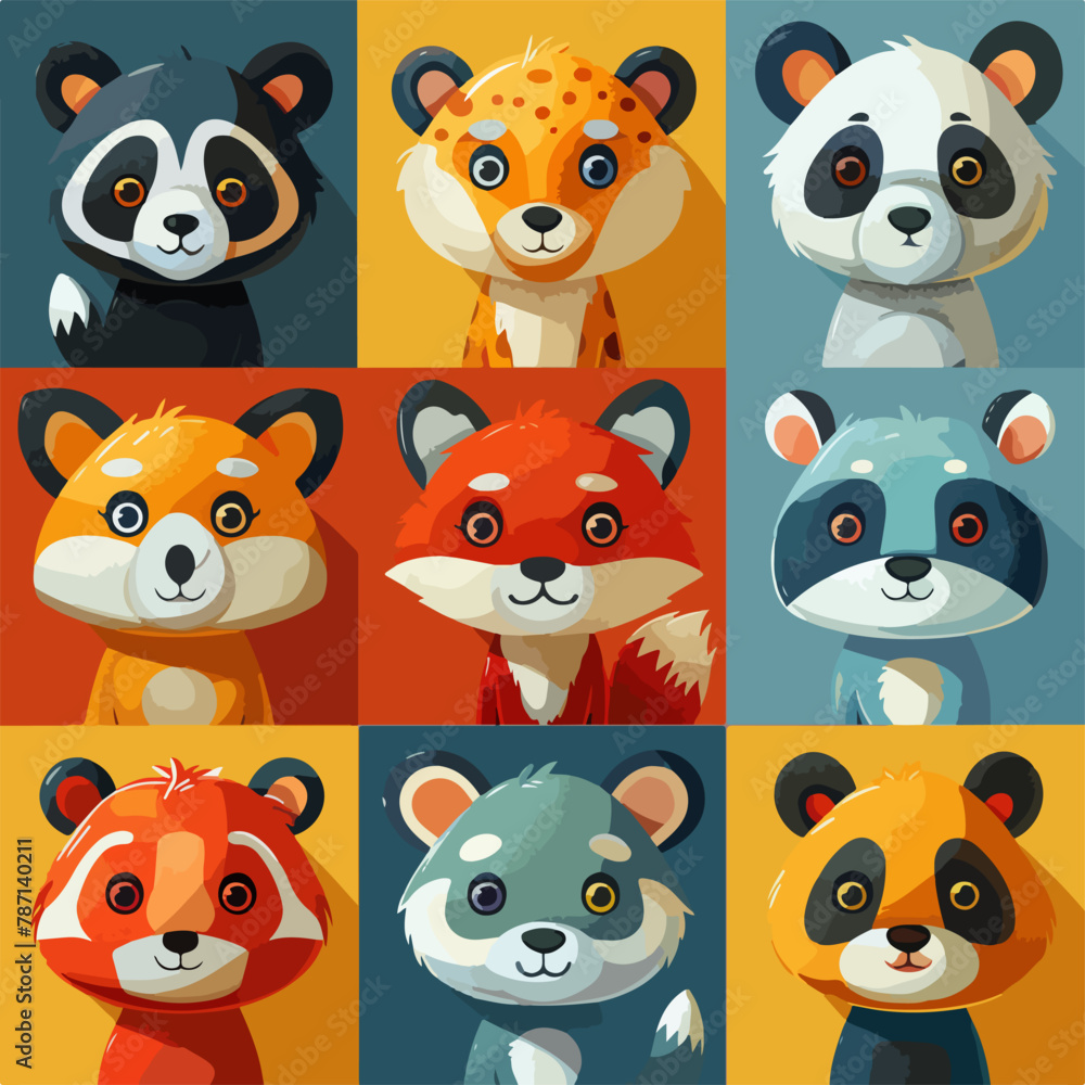 Set of avatars representing different animals. Colourful and attractive animal illustration in vectorial, safari, zoo animals Set of avatars representing different animals. Colourful and attractive animal illustration in vectorial, safari, zoo animals