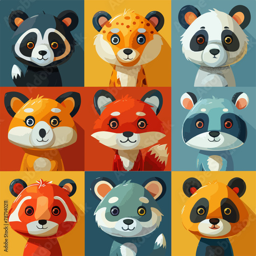 Set of avatars representing different animals. Colourful and attractive animal illustration in vectorial, safari, zoo animals