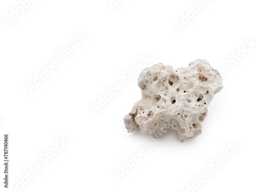 Perforated grey stone top view isolated on white background with space for text