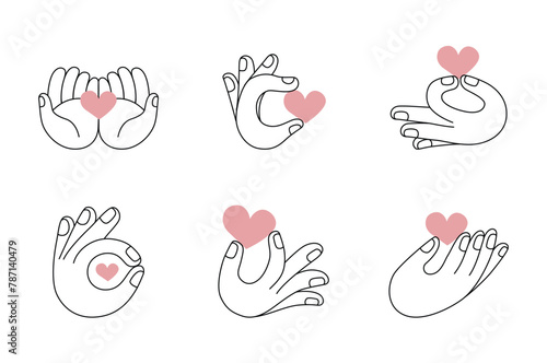 Vector abstract logo design template in simple linear style - hands gesture, love and friendship concepts - tattoo and sticker design element