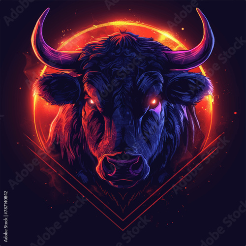 Logo bull in dark techno style in vectorial