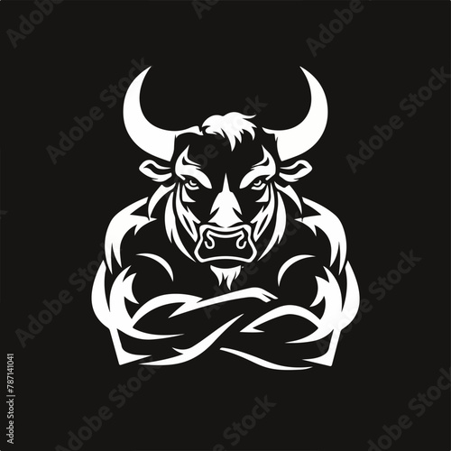 Illustration of a muscular bull with arms crossed  in vectorial