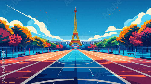 Olympic stadium at France with Eiffel tower in the background in vectorial, Paris olympic games, vector, vectorial photo