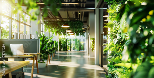 A green, sustainable and environmental office space with the daily rush of workers.	
 photo